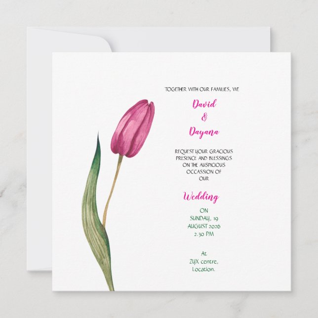 Simple tulip flower invitation spara datumet (Framsida)