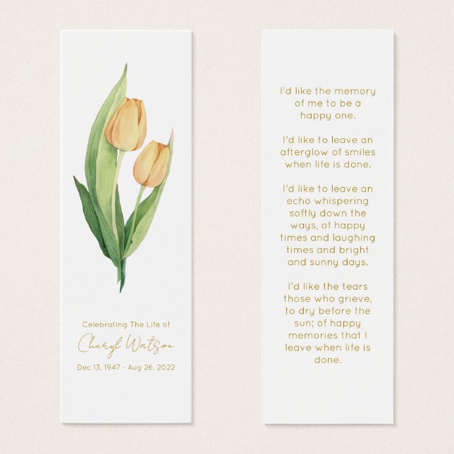 Simple Tulip Funeral Memorial Bookmark Litet Visitkort (Framsida & baksida)