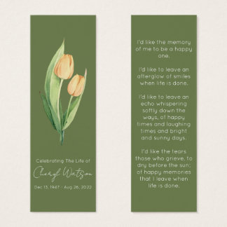 Simple Tulip Funeral Memorial Bookmark Litet Visitkort