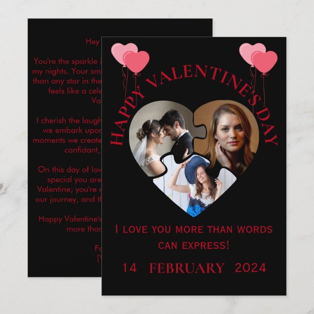 Simple Valentine Day Photo Card Tack Kort (Fram/baksida)