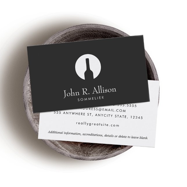 Simple Vin Flaska Logotyp Sommelier Black Visitkort (Skapare uppladdad)