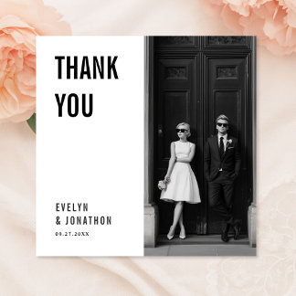 Simple Vintage Old Money Wedding Photo with note Tack Kort