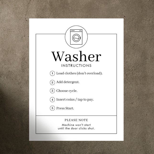 Simple Washer Instructions Laundromat Wall Poster (Skapare uppladdad)