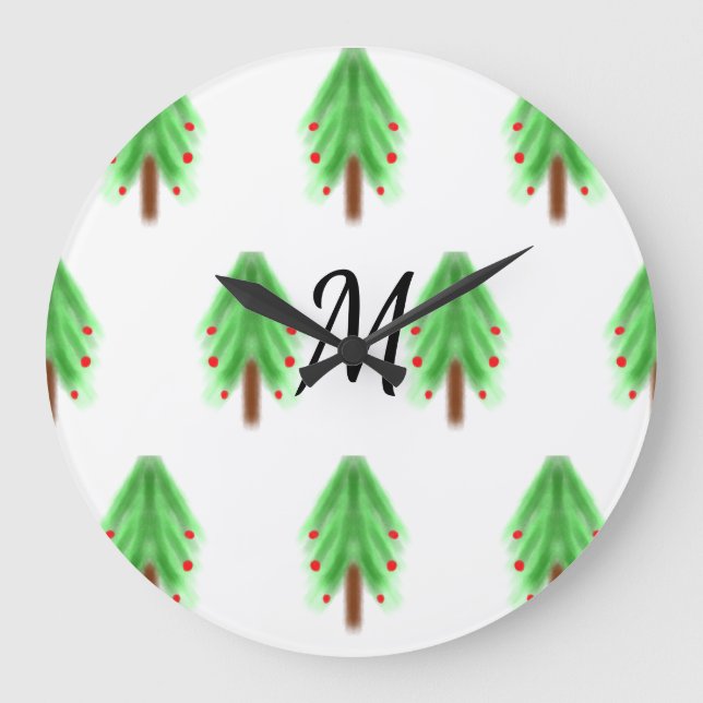 Simple watercolor Christmas pattern add monogram  Stor Klocka (Framsida)