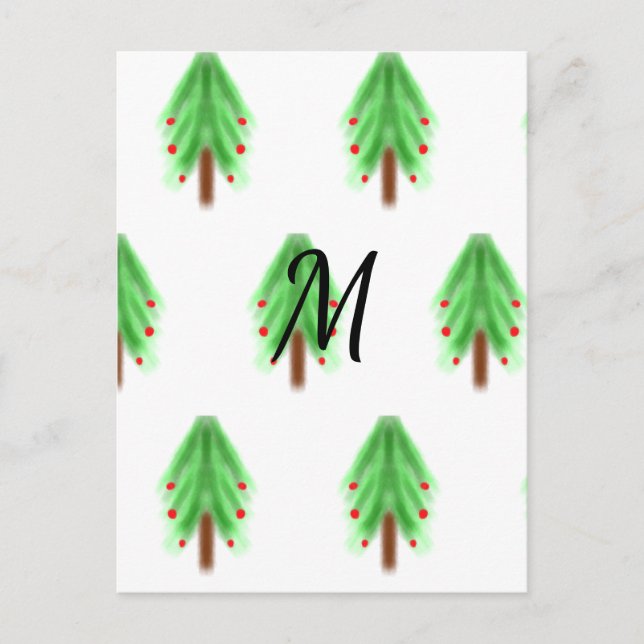 Simple watercolor Christmas pattern add monogram  Vykort (Framsida)