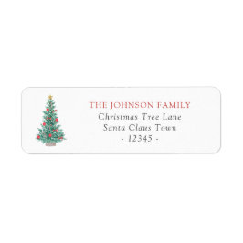 Simple Watercolor Christmas Tree Festive Returadress Etikett