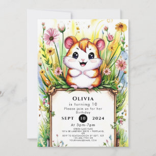 Simple Watercolor Hamster Birthday Inbjudningar