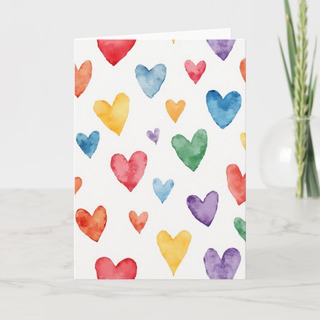 Simple Watercolor Hearts Pattern Card Kort (Framsida)