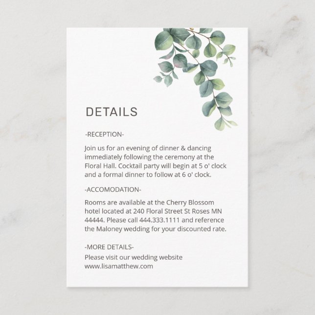 Simple Watercolor Leave Greenery Wedding Tilläggskort (Framsida)