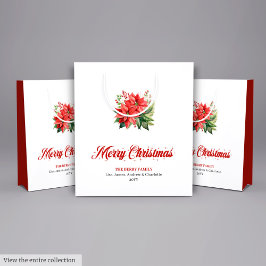Simple Watercolor Red Poinsettia Holiday Gift Bag