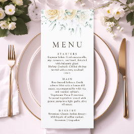 Simple Watercolour Eucalyptus White Rose Wedding Meny