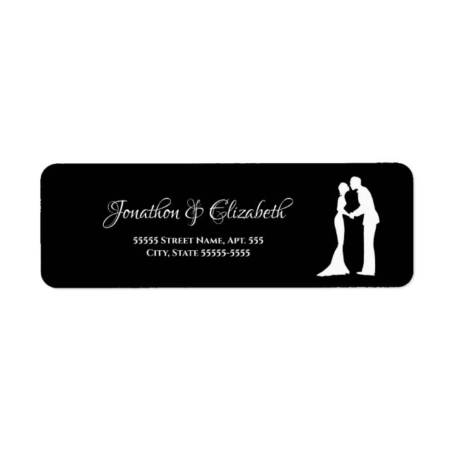 Simple Wedding Black and White Bride and Groom Returadress Etikett (Framsidan)