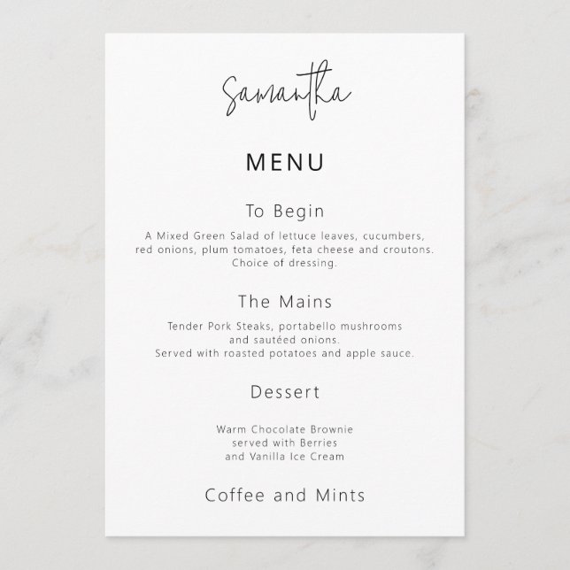 Simple Wedding Menu Card with Guest Name Inbjudningar (Framsida)