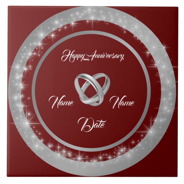 Simple Wedding Rings Customize Silver Anniversary Kakelplatta (Framsidan)