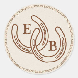 Simple Western Horseshoe Wedding Monogram Runt Klistermärke