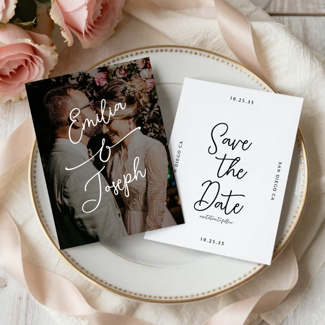 Simple Whimsical Handwritten Save the Date Photo Spara Datumet (Skapare uppladdad)