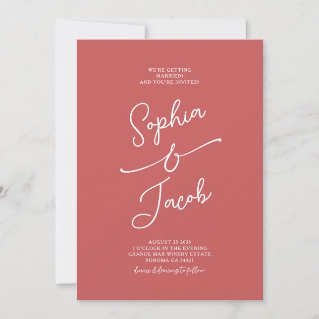 Simple Whimsical Handwritten Wedding Photo Red Inbjudningar (Framsida)