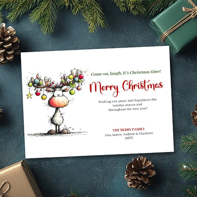 Simple Whimsical Reindeer Holiday Greeting Julkort (Simple Whimsical Reindeer Holiday Greeting)