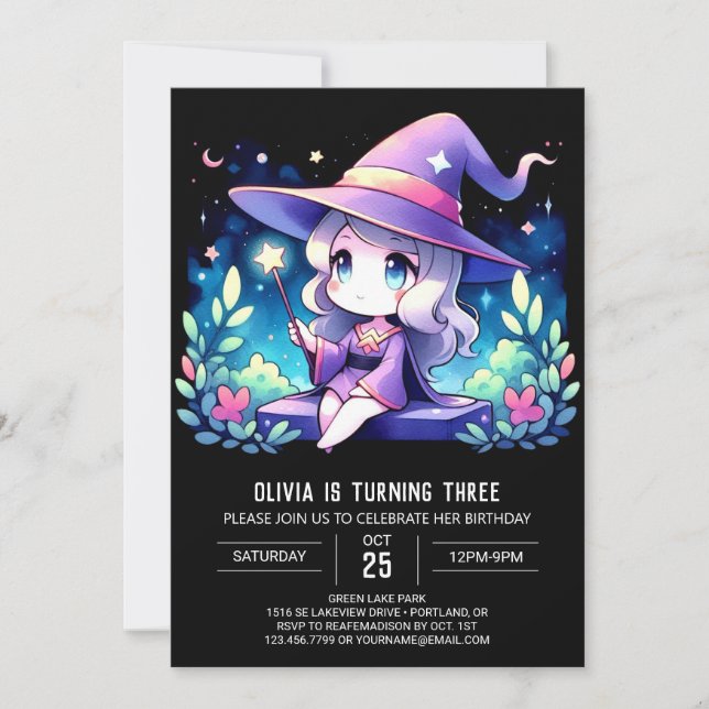 Simple Whimsical Wizard Birthday Inbjudningar (Framsida)