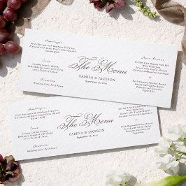 Simple White and Brown Wedding Menu Card Inbjudningar