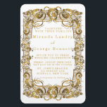 Simple White and Guld Ornament Wedding bjudning Magnet<br><div class="desc">Den här designen har en dekorativ löv i guld struktur,  en klassisk vit,  vacker bakgrund. Underbar för firandet finare bröllop!</div>