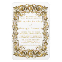 Simple White and Guld Ornament Wedding bjudning