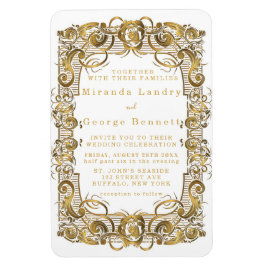 Simple White and Guld Ornament Wedding bjudning Magnet