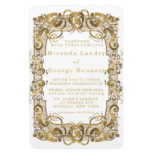 Simple White and Guld Ornament Wedding bjudning Magnet
