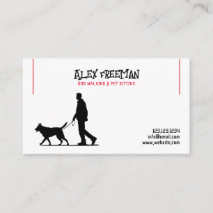 Simple White and Red Dog Walker Silhouette Visitkort