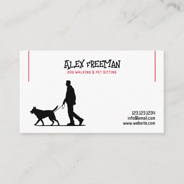 Simple White and Red Dog Walker Silhouette Visitkort (Framsida)