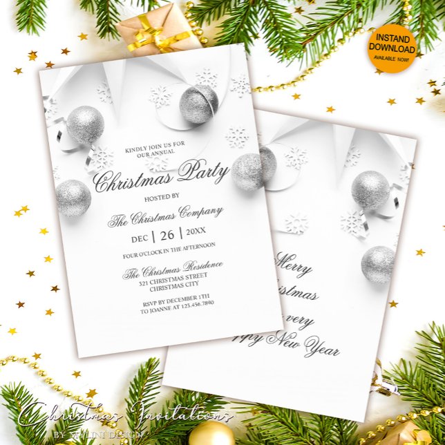 Simple White and Silver Corporate jul Party Inbjudningar (Skapare uppladdad)