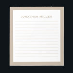 Simple White Beige TypoGraphics Namn Lining Anteckningsblock<br><div class="desc">Ett anteckningsblock med professionell invändigt med en minimalistisk utformning i ett beige och vitt. Anpassningsbar monogram initialt och namn på en vit bakgrund med en beige gräns. Anpassa med hjälp av fält eller använda meddelandeknappen för att kontakta designern för hjälp.</div>