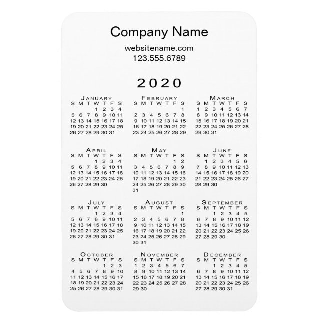 Simple White Black 2020 Calendar Company Info från Magnet (Vertikal)