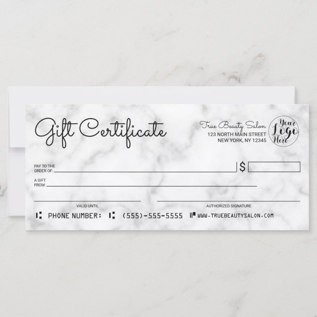 Simple White Black Marble Check Gift Certificate (Framsida)