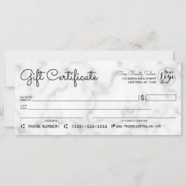 Simple White Black Marble Check Gift Certificate