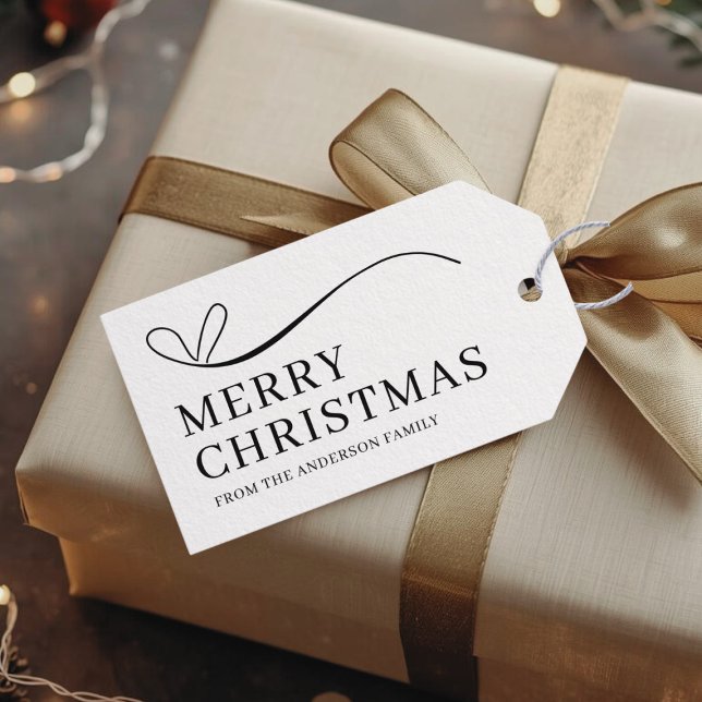 Simple white black modern Merry Christmas  Presentetikett (Skapare uppladdad)