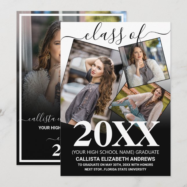 Simple White Black Ombre Studenten Photo Collage Meddelande (Fram/baksida)