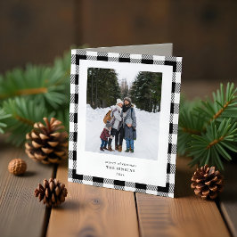 Simple WHITE Black Plaid Border 3 Photos Christmas Helgkort