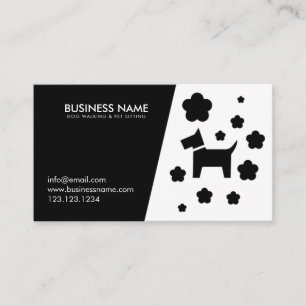 Simple White & Black Silhouette Blommigt Dog Walke Visitkort