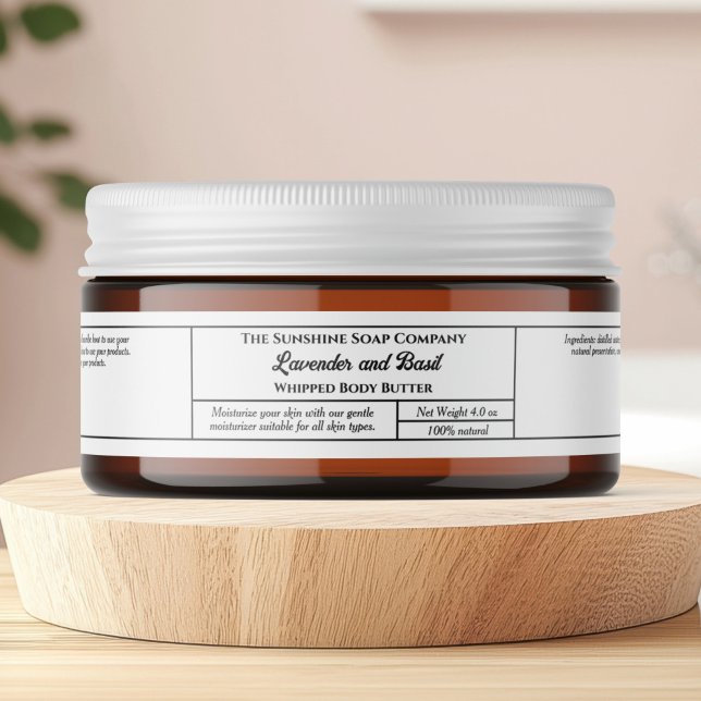 Simple white body butter cosmetics jar 1" x 7.25" etikettband (Skapare uppladdad)