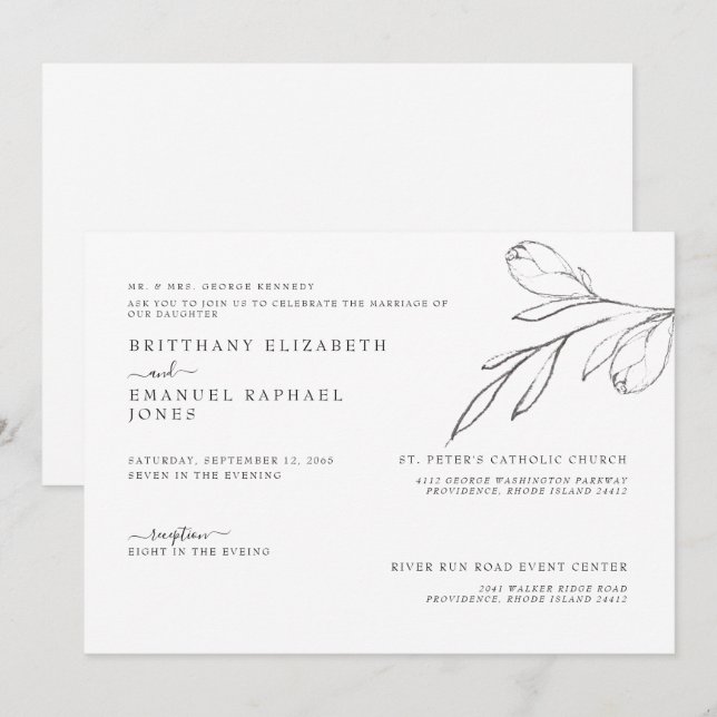 Simple White Bride Parents Hand-draw Stem Bröllop Inbjudningar (Fram/baksida)