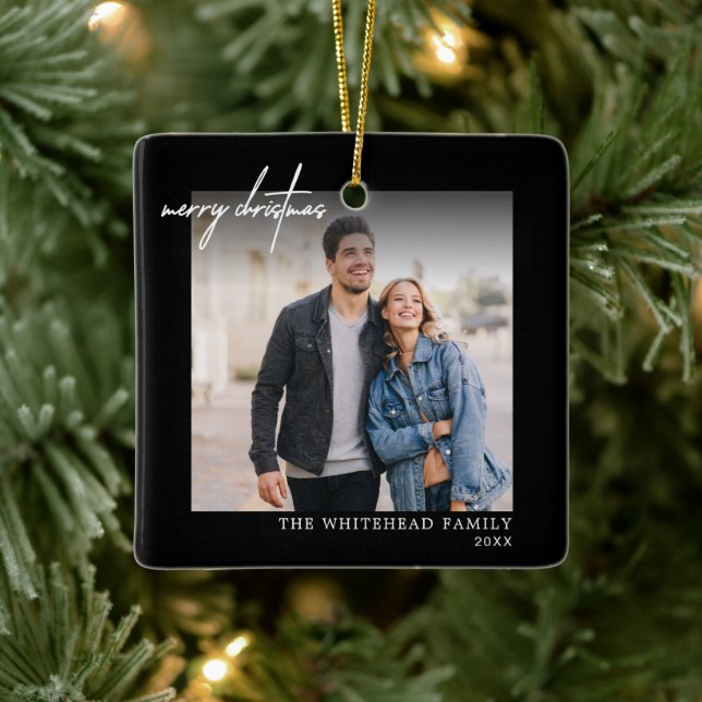 Simple White God jul Photo Black Julgransprydnad Keramik (Träd)