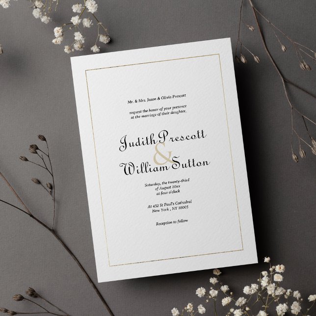 Simple white gold vintage calligraphy wedding inbjudningar (Simple white gold vintage calligraphy wedding )