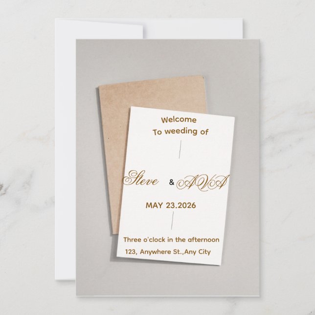 Simple White & Gold Wedding Invitation Inbjudningar (Framsida)