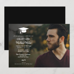 Simple White Grad Hat Classy Photo Studenten Inbjudningar