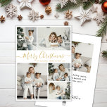 Simple White Guld 5 Photo Collage jul Julkort<br><div class="desc">Enkelt, Elegant Calligraphy White och Guld 5 Photo Collage God jul Script Helgdag Card. Den här sjutna, minimalistiska, viskösa 5 (5) fotokortmallen Julhälsningar ett söt-rutnätsfotokollage och säger "God jul"! Texten "God jul" hälsning är skriven i ett vackert handskrivet teckensnitt som snabbt byts ut mot svan i svart på vit färg-bakgrund....</div>