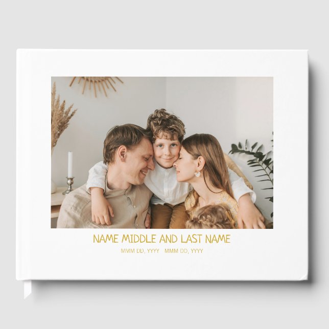 Simple White Guld Photo Firande of Life Gästböcker (Framsida)