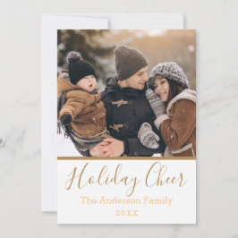 Simple White Helgdag Cheer Faux Guld Photo Julkort