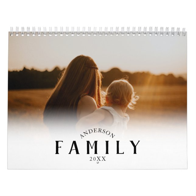 Simple White Minimalist Modern Family Photo Kalender (Omslag)