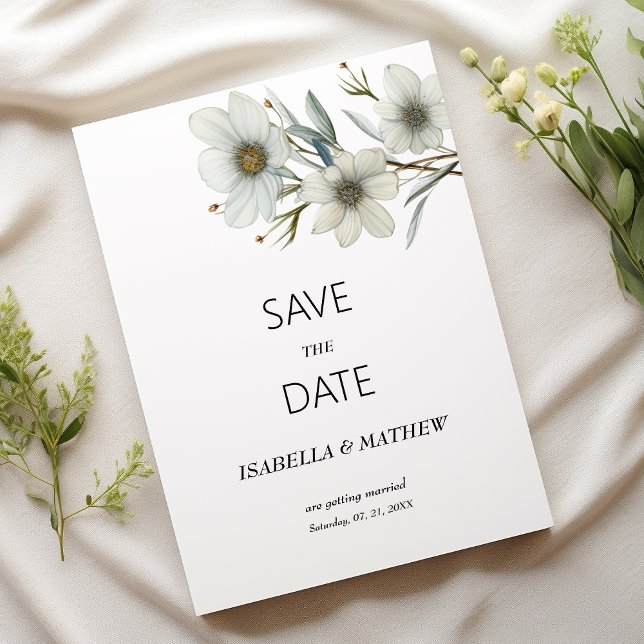 Simple white mint spring floral Save the Date Inbjudningar (Simple white mint spring floral Save the Date)